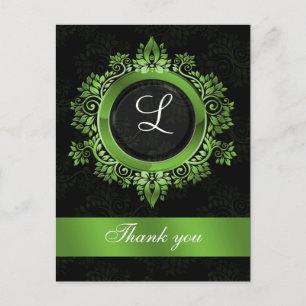 Carte Postale mariage de monogramme vert merci