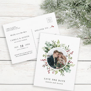 Carte Postale Mariage de Noël Botanique Photo Enregistrer La Dat