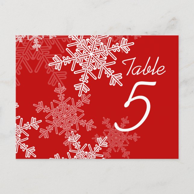 Carte Postale Mariage de Noël Red White Snowflake Numéro de tabl (Devant)