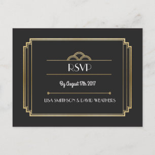 Carte postale Mariage de réponse RSVP Art Déco Gol