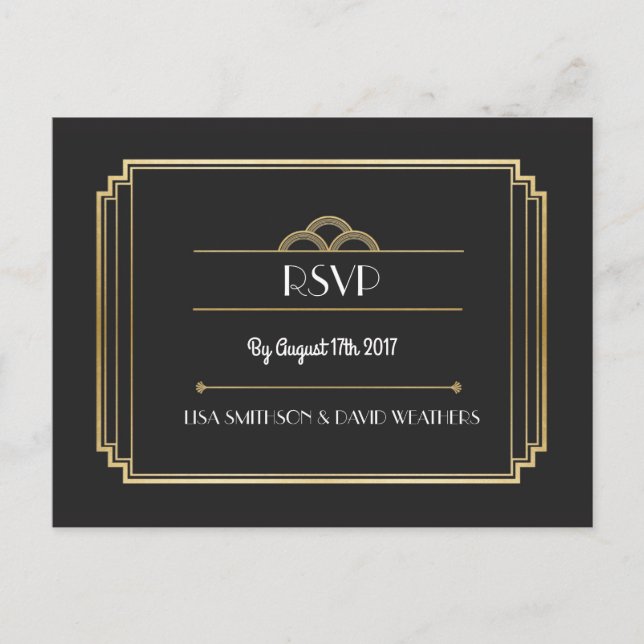 Carte postale Mariage de réponse RSVP Art Déco Gol (Devant)