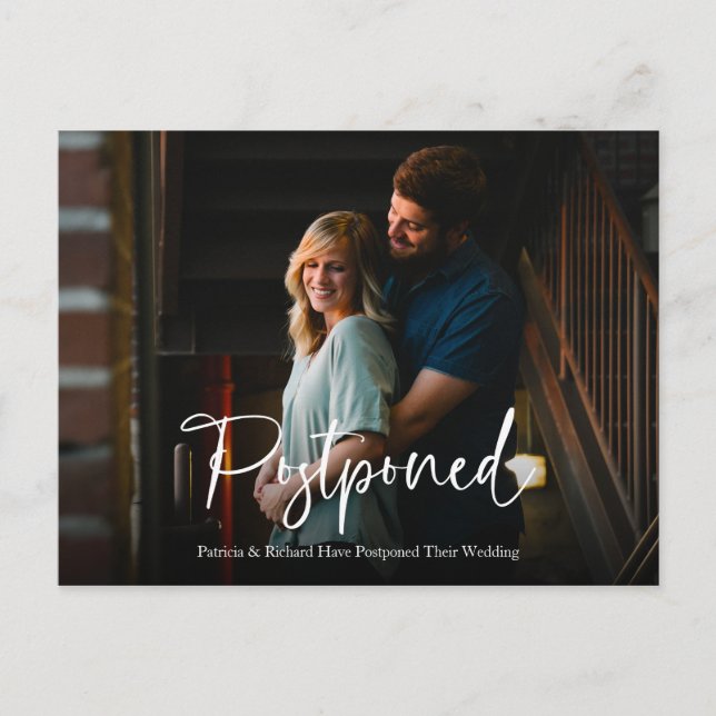 Carte Postale Mariage de script blanc chic repoussé Faire-part (Devant)