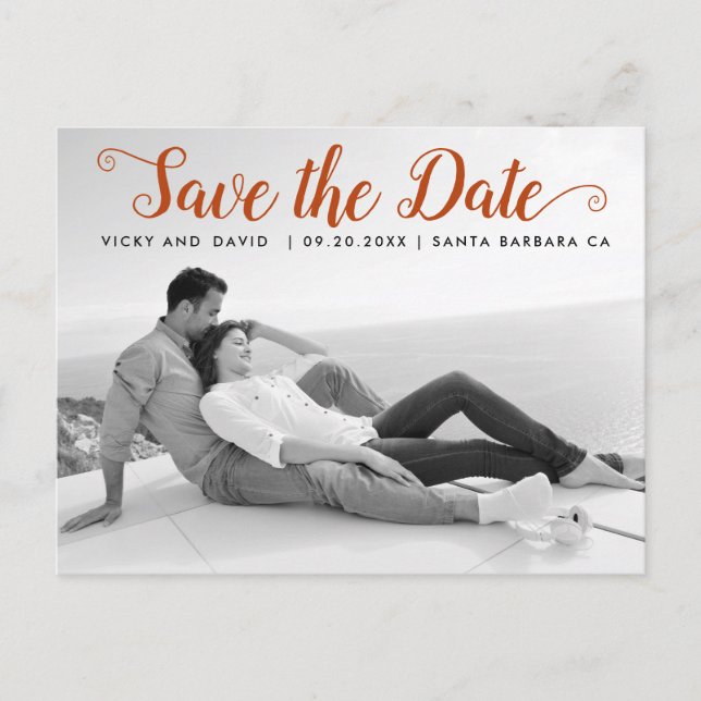 Carte Postale Mariage de script de rouille moderne Enregistrer l (Devant)