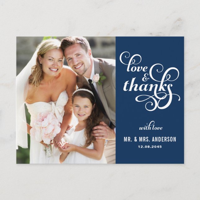 Carte postale Mariage de script élégant | Marine (Devant)