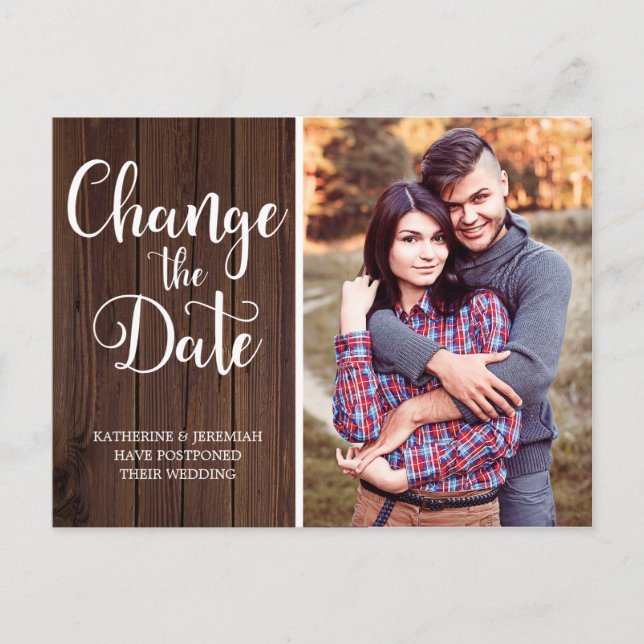 Carte Postale Mariage de script en bois rustique Modifier la dat (Devant)