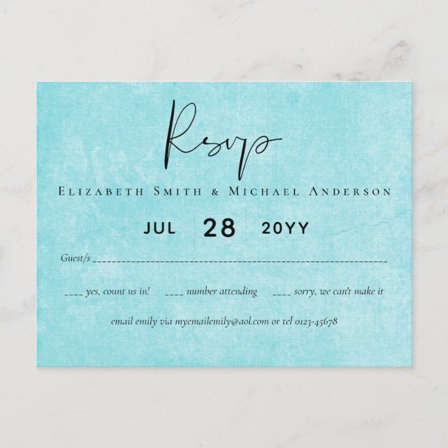Carte Postale MARIAGE de script jaune Turquoise BUDGET (Devant)
