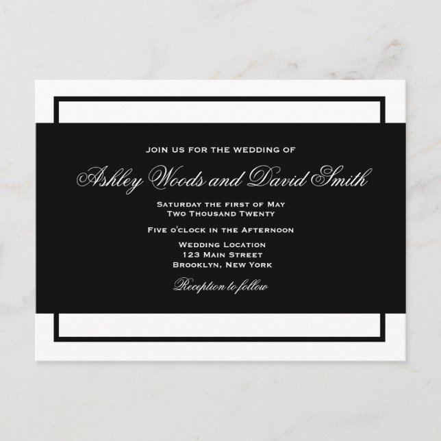Carte postale Mariage de script noir et blanc (Devant)