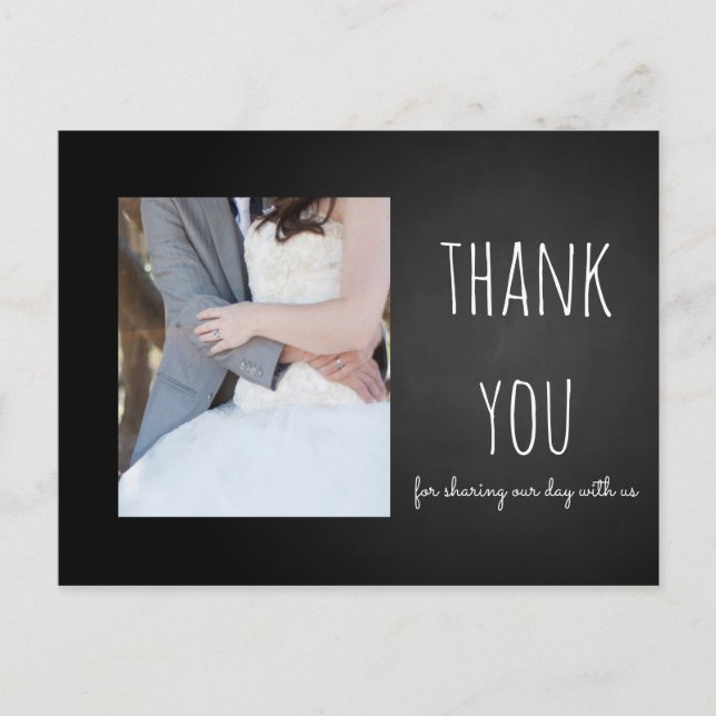 Carte Postale Mariage de tableau noir photo Merci (Devant)