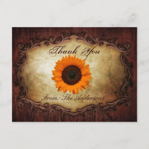 Carte Postale mariage de tournesol de l'ouest rustique merci