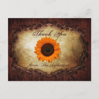 Carte Postale mariage de tournesol de l'ouest rustique merci