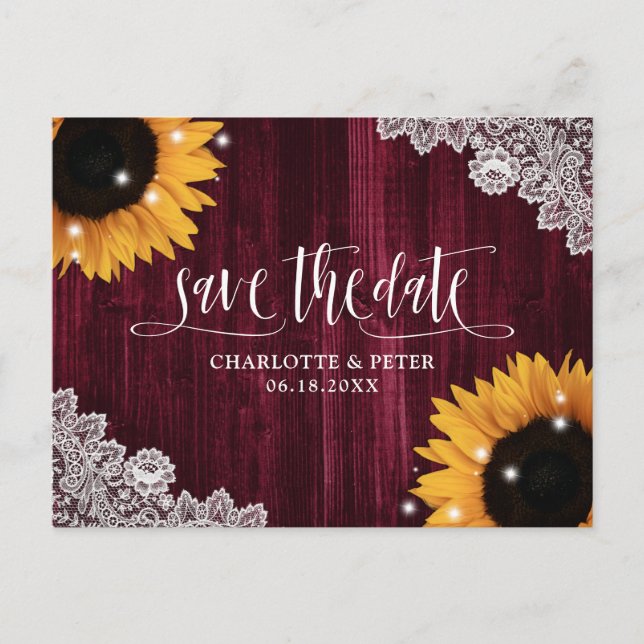 Carte Postale Mariage de tournesol en bois de Bourgogne Enregist (Devant)