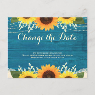 Carte Postale Mariage de tournesol en bois Turquoise rustique Mo