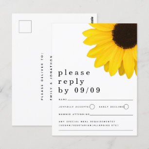 Carte Postale Mariage de tournesol jaune rustique RSVP
