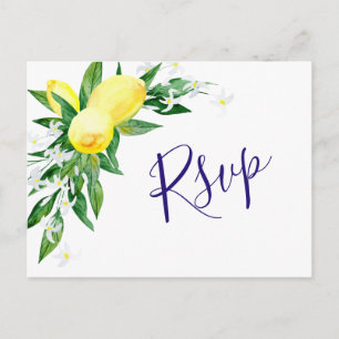 Carte Postale Mariage des citrons et verdure à l'aquarelle RSVP