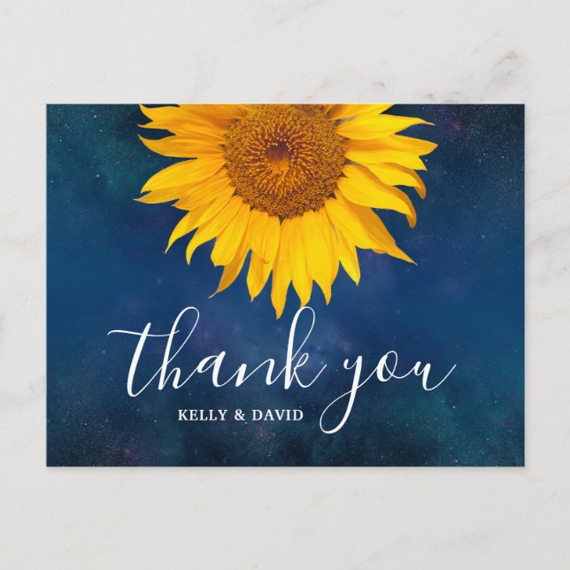 Carte Postale Mariage d'été bleu de la Sunflower Navy Merci (Devant)