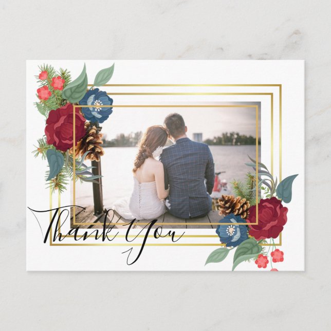 Carte Postale Mariage d'hiver Bourgogne Turquoise Bleu moderne (Devant)