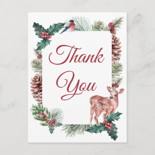 Carte Postale Mariage d'hiver Merci Noël Cerf Floral