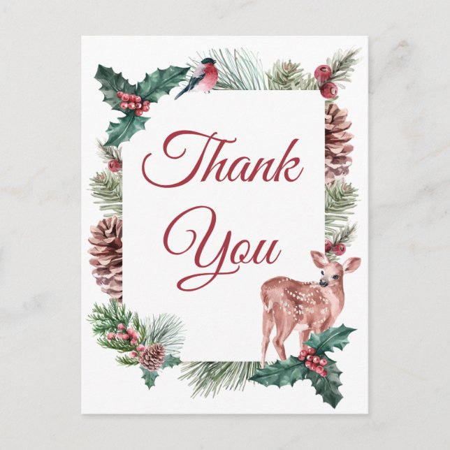Carte Postale Mariage d'hiver Merci Noël Cerf Floral (Devant)