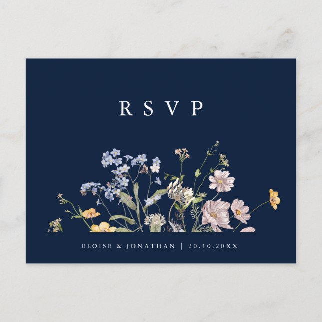 Carte Postale Mariage du Fleur sauvage de printemps de la Marine (Devant)