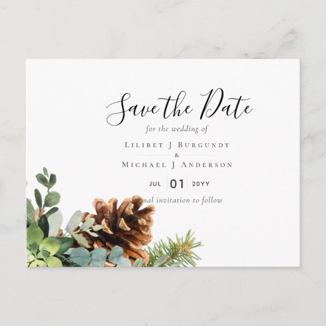 Carte Postale Mariage Dusty Blue Eucalyptus Budget (Devant)