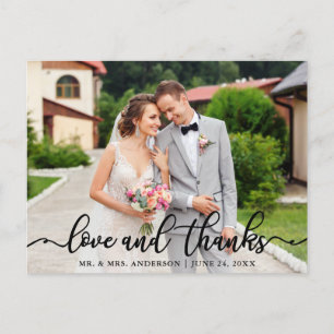 Carte Postale Mariage Écriture Élégante Amour et Merci Photo