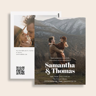 Carte Postale Mariage Élégant Gras Budget Code QR 3 Photos