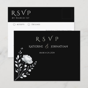 Carte Postale Mariage élégant moderne Fleur noire et blanche