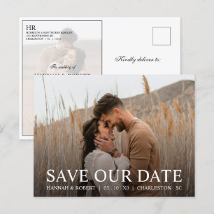 Carte Postale Mariage Élégant Moderne Photo Enregistrez la Date