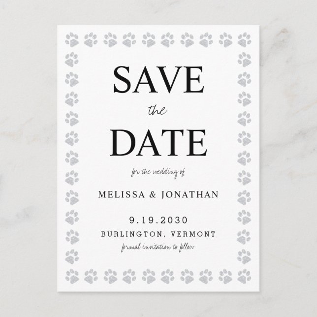 Carte Postale Mariage Empreintes de pattes Simple Enregistrer La (Devant)