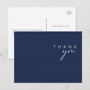 Carte Postale Mariage en argent bleu marine moderne Merci minima