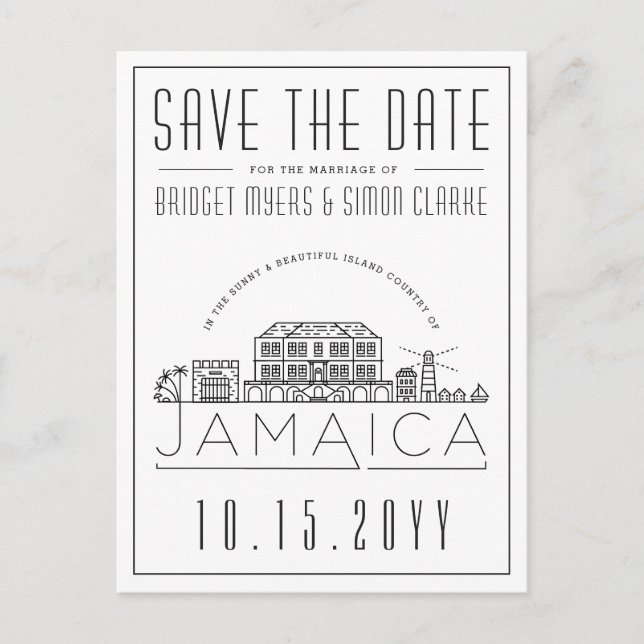 Carte Postale Mariage en Jamaïque Styliszed Skyline Enregistrer  (Devant)