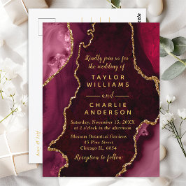 Carte Postale Mariage en marbre rouge et or