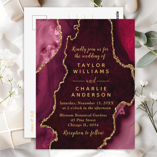 Carte Postale Mariage en marbre rouge et or (Créateur téléchargé)