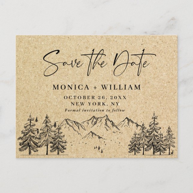 Carte Postale Mariage en papier Kraft simulé Enregistrer la date (Devant)
