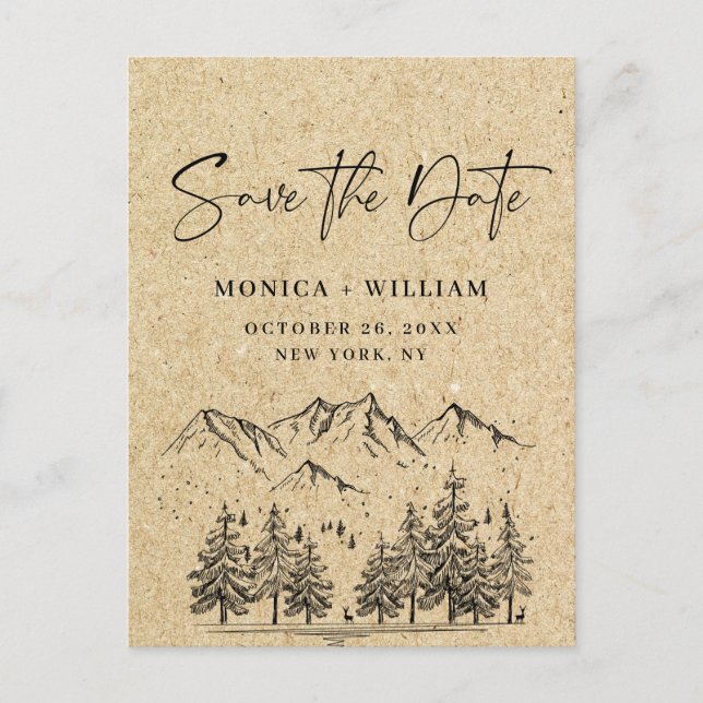 Carte Postale Mariage en papier Kraft simulé Enregistrer la date (Devant)