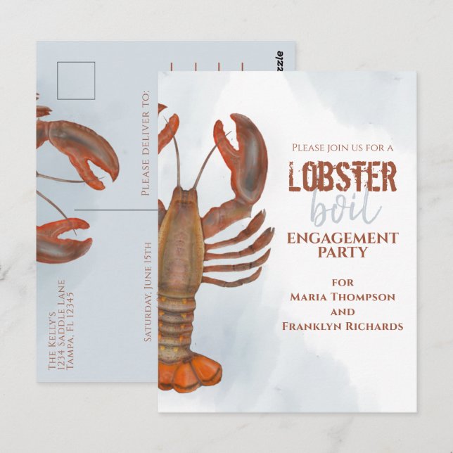 Carte Postale Mariage Engagement Party Simple Homard Bouille (Devant / Derrière)