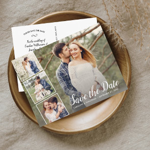 Carte Postale Mariage Enregistrer la date Collage photo Fiançail