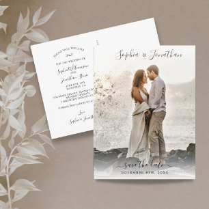 Carte Postale Mariage Enregistrer la date Photo Jolie police Scr