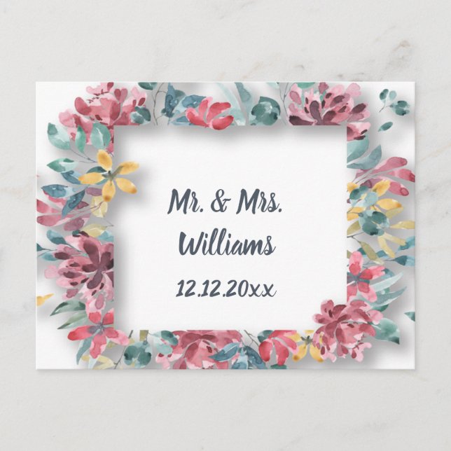 Carte Postale Mariage Félicitations Conseil Fleurs Élégantes (Devant)