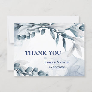 Carte Postale Mariage Feuille Dusty Blue Eucalyptus Merci