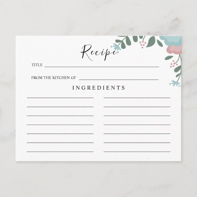 Carte Postale Mariage fleur sauvage, Boho Floral Recette Card (Devant)