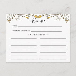 Carte Postale Mariage fleur sauvage, Boho Floral Recette Card