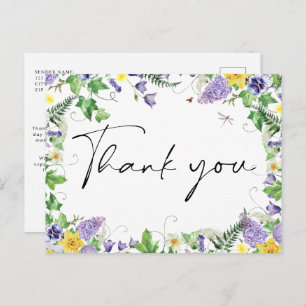 Carte Postale Mariage Fleur sauvage Boho Merci