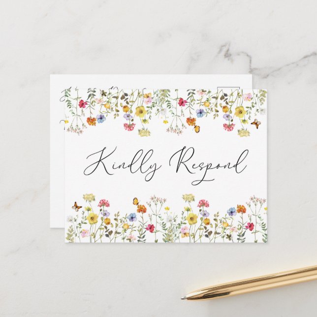 Carte Postale Mariage Fleur sauvage d'aquarelle choix de l'arbre (Devant/Arrière en situation)