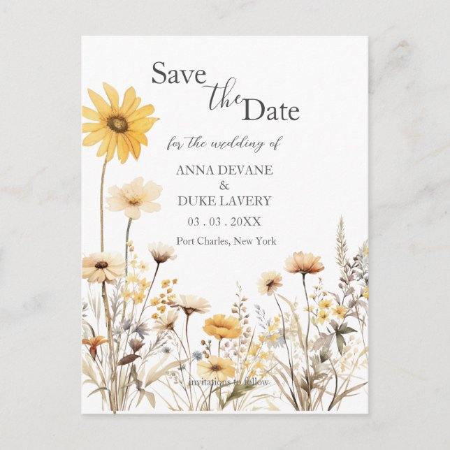 Carte Postale Mariage fleur sauvage Enregistrer la date (Devant)