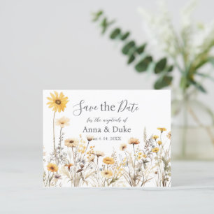 Carte Postale Mariage Fleur sauvage jaune Enregistrer la date