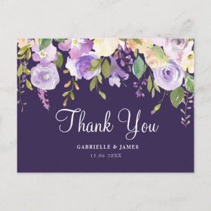 Carte Postale Mariage fleuri violet merci
