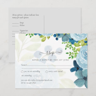Carte Postale Mariage Fleuris Bleu Poussiéreux Économique