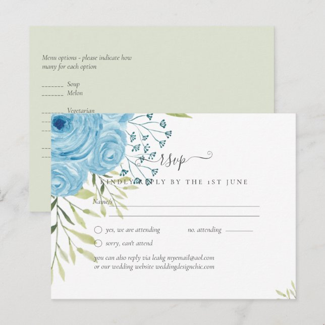Carte Postale Mariage Fleurs Bleu Aqua  (Devant / Derrière)