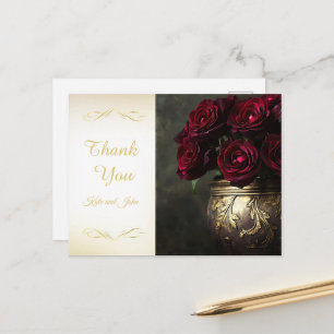 Carte Postale Mariage Fleurs Sombres Bourguignon Or Roses